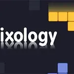 Textul Trixology înconjurat de forme geometrice colorate pe un fundal închis