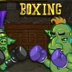 Două creaturi verzi caricaturale, cu mănuși de box, într-un ring de box stilizat