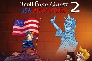Un personaj caricatural poartă uniformă de polițist, ținând un steag al Statelor Unite, lîngă o versiune amuzantă a Statuii Libertății, cu două fețe caricaturale în prim-plan