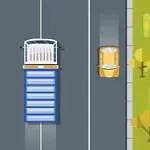 Camion albastru pe o autostradă cu două benzi, înconjurat de mașini galbene și verzi și copaci pe marginea drumului