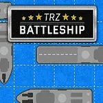 Nave gri amplasate pe o grilă albastră cu un logo dreptunghiular negru în mijloc care conține textul TRZ Battleship