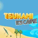 Peisaj de plajă cu palmieri, un șezlong și un tsunami albastru sub un cer însorit