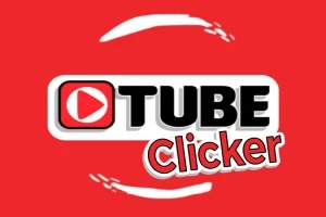 Logo roșu cu un buton de redare și textul Tube Clicker