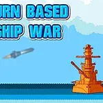 Două nave de război, una gri și una portocalie, îndreptate una spre cealaltă pe un fundal albastru, cu textul TURN BASED SHIP WAR deasupra