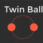 Textul Twin Ball deasupra a două bile roșii conectate de un cerc subțire pe fundal negru