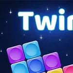 Textul Twirl luminos pe un fundal albastru închis cu stele mici și blocuri colorate în partea de jos