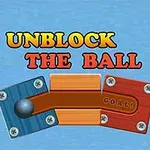 Textul UNBLOCK THE BALL deasupra unui puzzle cu o bilă pe un fundal albastru