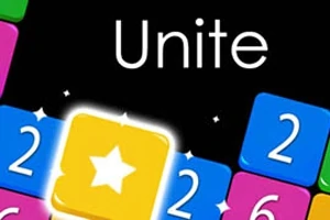 Blocuri colorate cu numere și un bloc galben cu o stea albă, pe un fundal negru, cu textul Unite deasupra