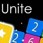 Blocuri colorate cu numere și un bloc galben cu o stea albă, pe un fundal negru, cu textul Unite deasupra