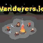 Personaje pixelate stau în jurul unui foc de tabără sub un cer înstelat, cu textul Wanderers