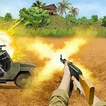 Explozie lângă un vehicul militar aflat pe un drum de țară, cu un soldat trăgând cu o armă