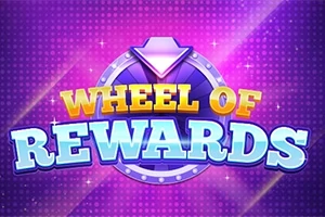 Text colorat „Wheel of Rewards” pe fundal mov cu efecte luminoase