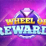 Text colorat „Wheel of Rewards” pe fundal mov cu efecte luminoase
