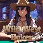 Femeie îmbrăcată în stil western, cu pălărie, stând la o masă de poker într-un salon animat