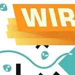 Textul WIRE scris pe un fundal portocaliu cu elemente geometrice și linii turcoaz