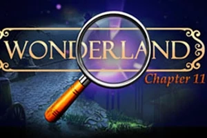 Textul Wonderland Chapter 11 cu o lupă suprapusă pe un fundal întunecat