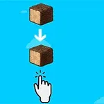 Cuburi de lemn suprapuse cu o săgeată albă între ele și un cursor de mână care indică spre cubul superior pe un fundal albastru