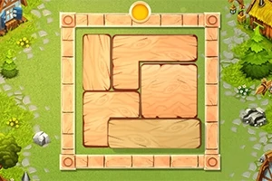 Puzzle cu piese de lemn pe un fundal cu tematică de natură și sate