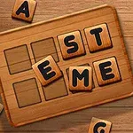 Tabla de puzzle din lemn cu litere aranjate pentru a forma cuvântul „ESTE” și alte litere împrăștiate pe fundal