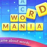 Bărbat zâmbitor, îmbrăcat în costum, făcând semnul „thumbs up” lângă litere galbene aranjate în cuvintele „WORD MANIA” pe un fundal albastru