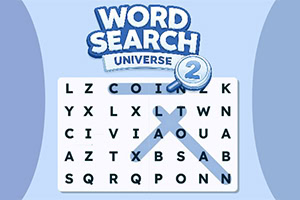 Logo „Word Search Adventure 2 deasupra unei grile cu litere și o lupă albastră