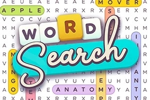 Cuvintele Word Search colorate și evidențiate pe un fundal de căutare de cuvinte, cu mai multe cuvinte încercuite în culori diferite