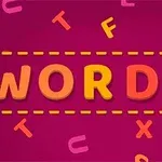 Textul WORDIE în culori vii pe un fundal roz cu litere împrăștiate
