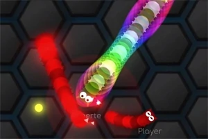 Șerpi colorați cu ochi desenați pe un fundal hexagonal întunecat