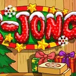 Textul X-JONG cu modele festive de Crăciun, fundal cu brad și cadouri colorate