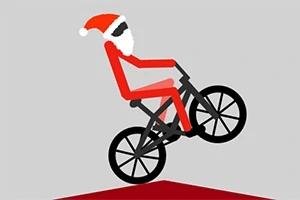 Siluetă stilizată a unei persoane cu costum roșu de Moș Crăciun, mergând pe bicicletă