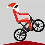 Siluetă stilizată a unei persoane cu costum roșu de Moș Crăciun, mergând pe bicicletă