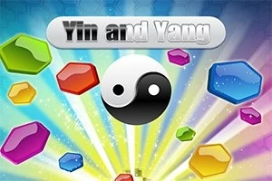 Imaginea prezintă un simbol Yin și Yang înconjurat de forme geometrice colorate pe un fundal cu raze luminoase