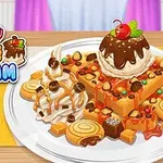 Vafe delicioase cu înghețată decorată cu ciocolată, frișcă, bomboane colorate și o cireașă, pe o farfurie