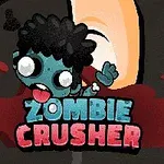 Zombie cu piele albastră și păr creț, înconjurat de sânge și textul Zombie Crusher
