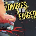 Un deget mare strivește capul unei creaturi cu aspect de zombi, iar cuvintele Zombies vs Finger apar pe fundal