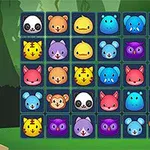 Grilă cu fețe de animale colorate, inclusiv urși panda, tigri, maimuțe și bufnițe, pe un fundal de pădure